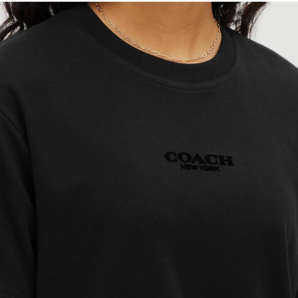 Coach Outlet Black Signature Logo T-Shirt Size Small S Cotton Crew EUC Women's - Picture 3 of 7